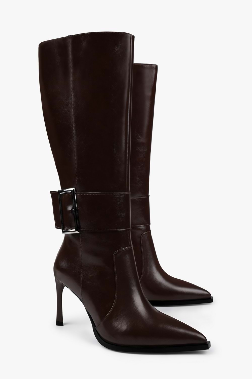 Kadın Emma Kahve Cilt Tokalı Topuklu Çizme