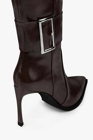 Kadın Emma Kahve Cilt Tokalı Topuklu Çizme