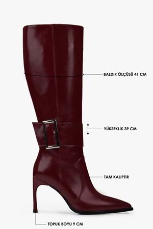 Kadın Emma Bordo Cilt Tokalı Topuklu Çizme