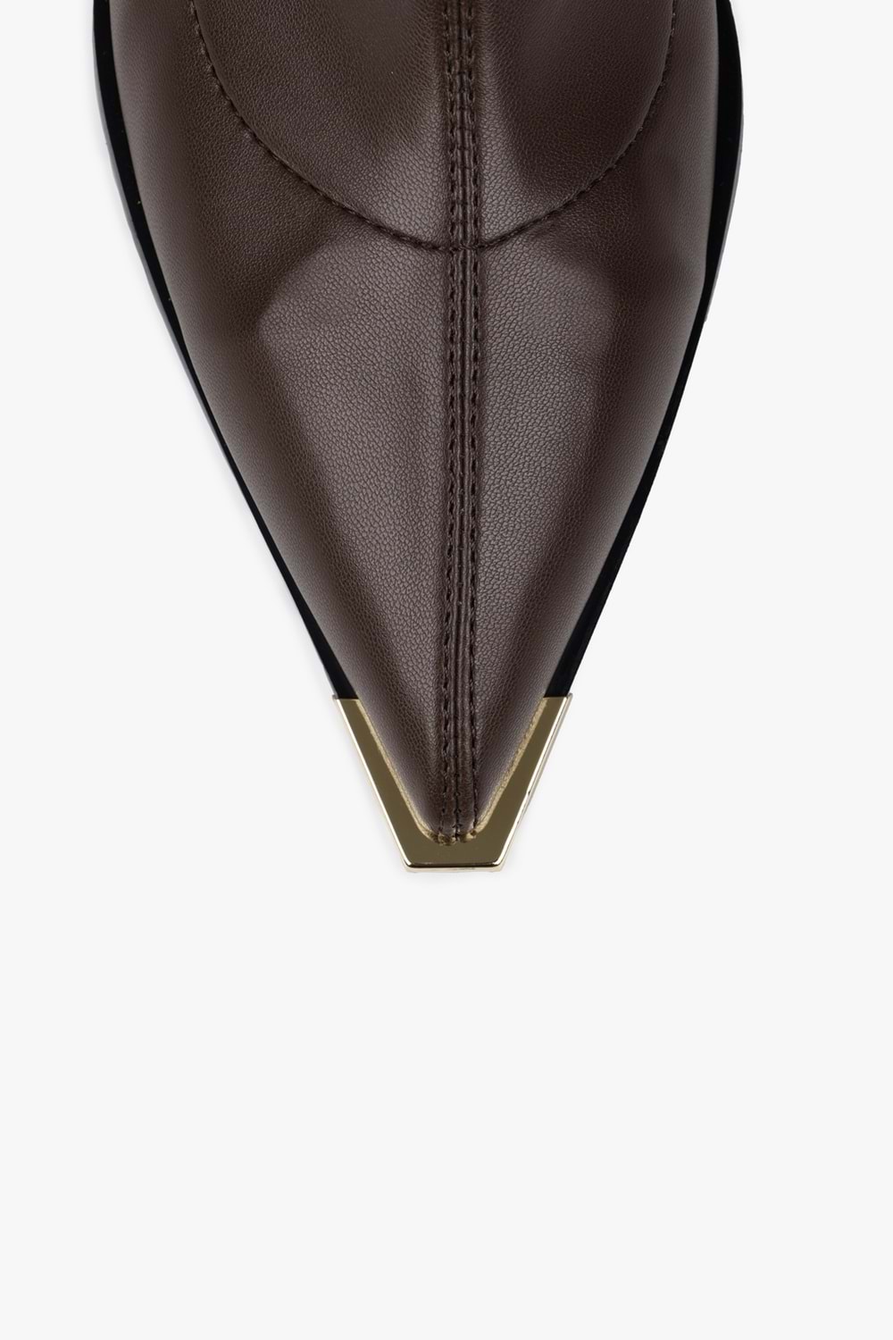 Kadın Belin Kahve Cilt Önü Metal Detaylı Streç Topuklu Bot