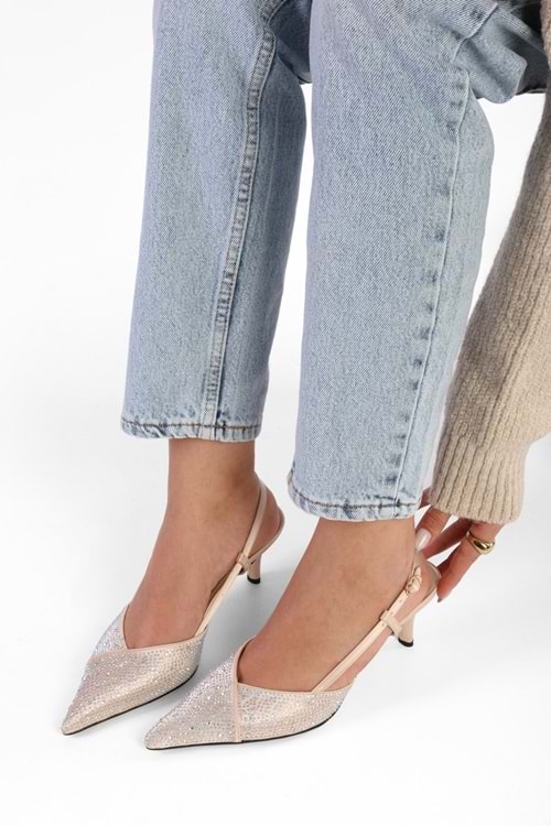 Kadın Rose Ten Saten Taşlı Stiletto