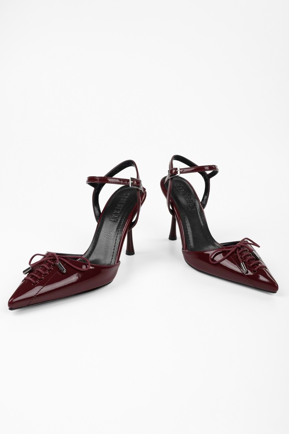 Kadın Zenya Bordo Rugan Bağcıklı Fiyonk Detaylı Topuklu Stiletto