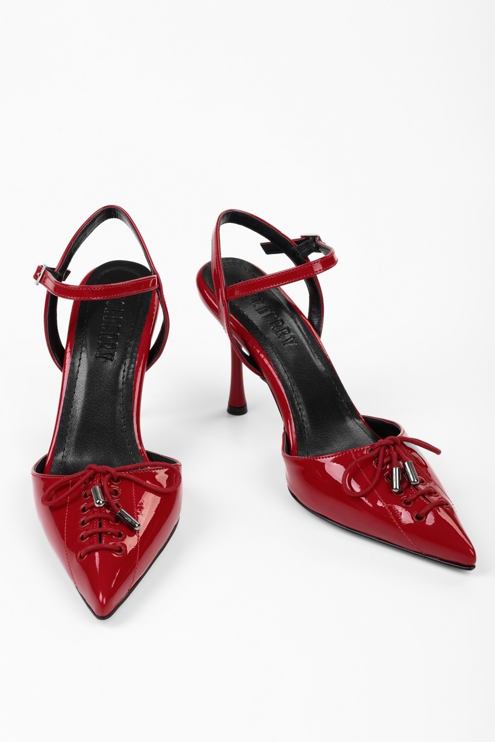 Kadın Zenya Kırmızı Rugan Bağcıklı Fiyonk Detaylı Topuklu Stiletto