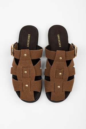 Kadın Sole Taba Süet Trok Detaylı Kemerli Terlik