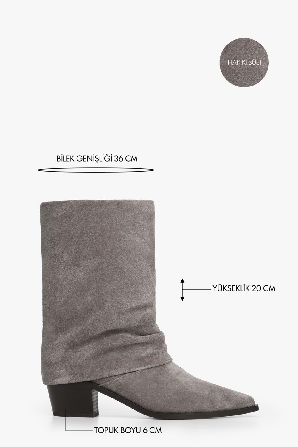 Kadın Roselle Gri Hakiki Süet Deri Western Bot