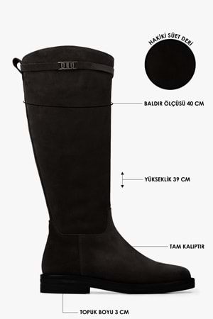 Kadın Arlina Kahve Hakiki Süet Deri Çizme