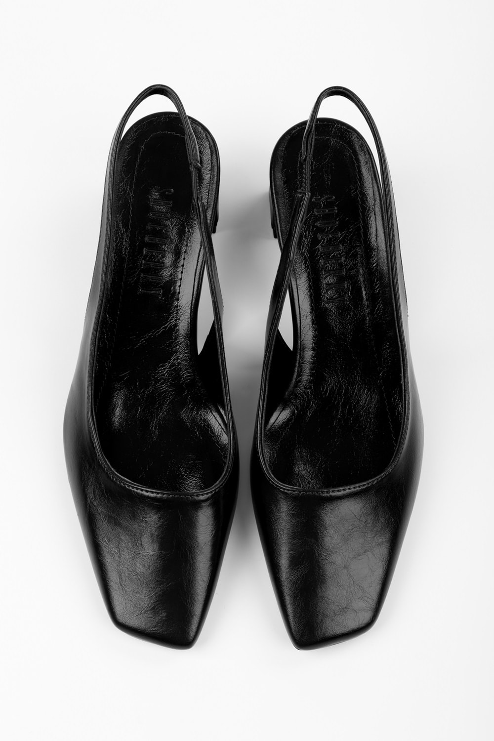 Kadın Vinte Siyah Cilt Küt Burunlu Stiletto