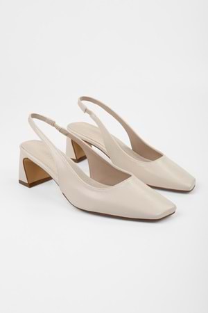 Kadın Vinte Ekru Cilt Küt Burunlu Stiletto