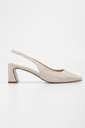 Kadın Vinte Ekru Cilt Küt Burunlu Stiletto