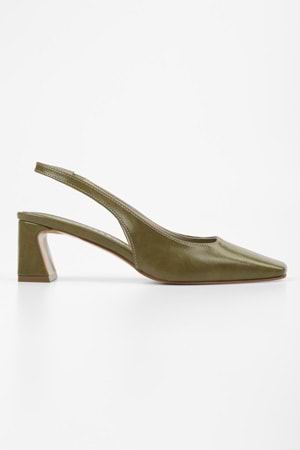 Kadın Vinte Yağ Yeşili Cilt Küt Burunlu Stiletto