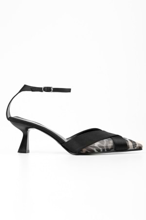 Kadın Oira Siyah Leopar Desenli Saten Stiletto