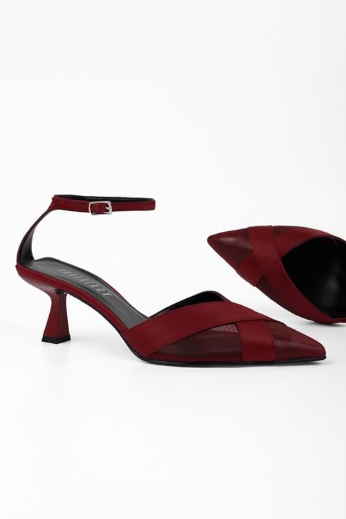 Kadın Oira Bordo Saten Stiletto
