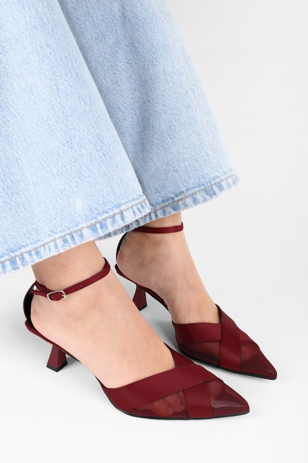 Kadın Oira Bordo Saten Stiletto