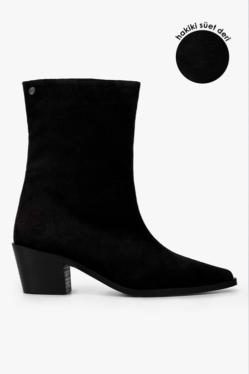 Kadın Glac Siyah Hakiki Süet Deri Bot