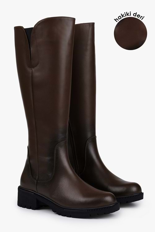 Kadın Perla Açık Kahve Hakiki Deri Çizme