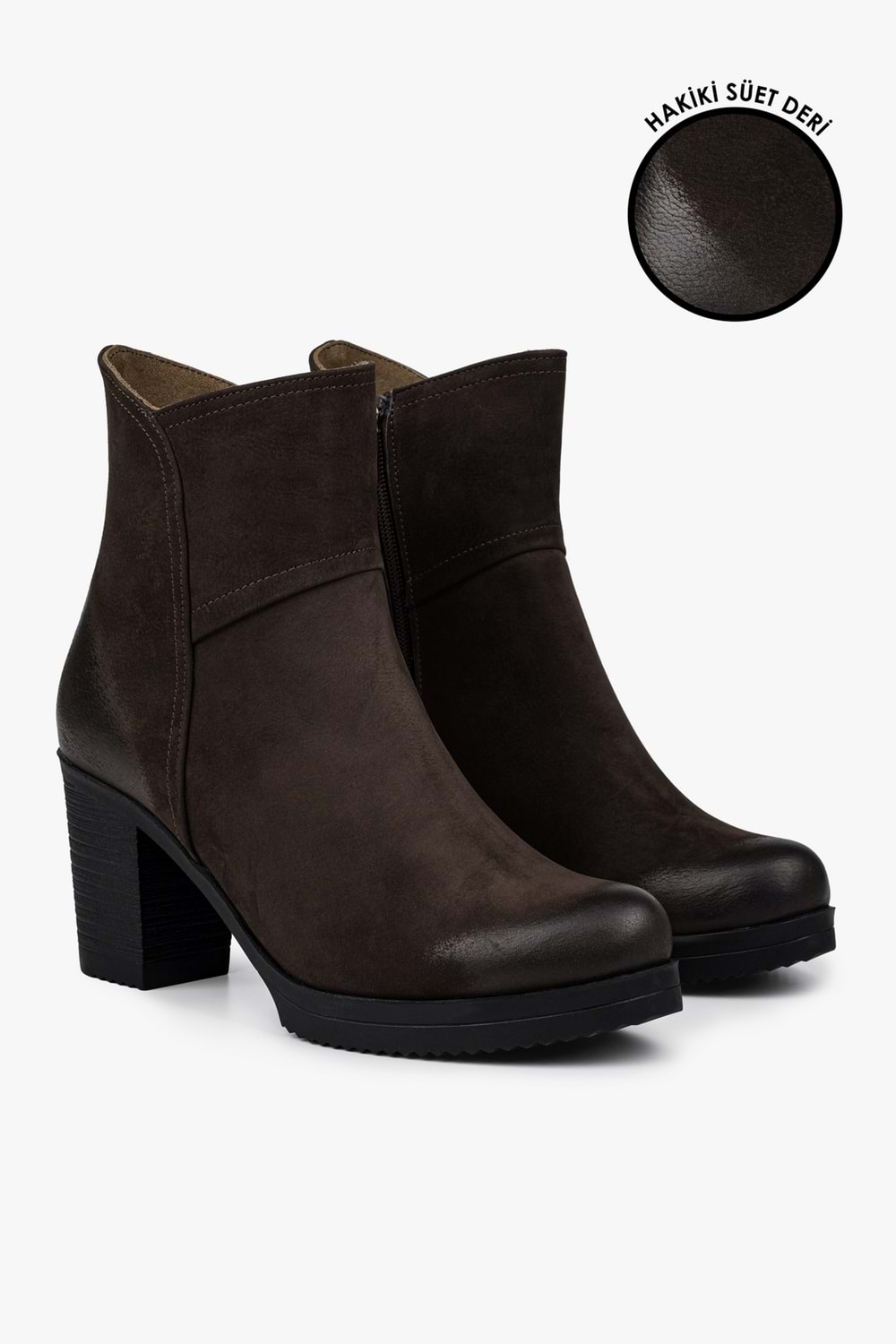 Kadın Hero Kahve Hakiki Deri Nubuk Topuklu Bot