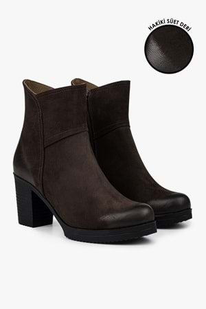 Kadın Hero Kahve Hakiki Deri Nubuk Topuklu Bot