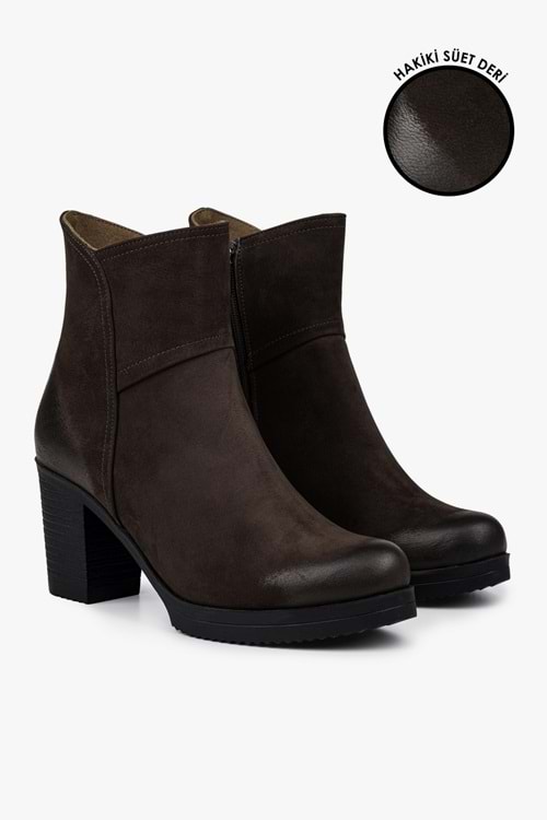 Kadın Hero Kahve Hakiki Deri Nubuk Topuklu Bot