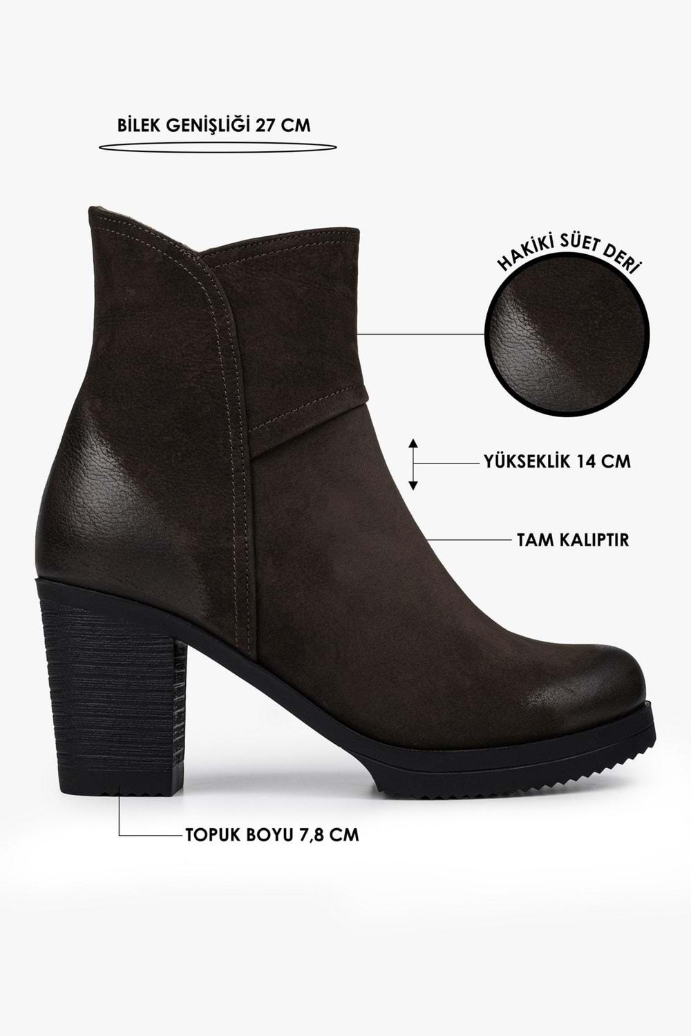 Kadın Hero Kahve Hakiki Deri Nubuk Topuklu Bot
