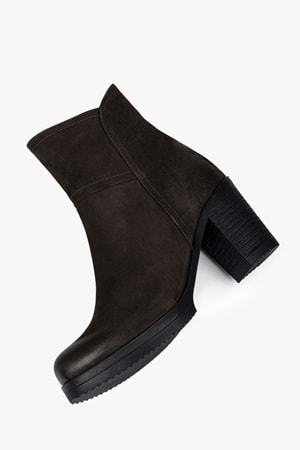 Kadın Hero Kahve Hakiki Deri Nubuk Topuklu Bot