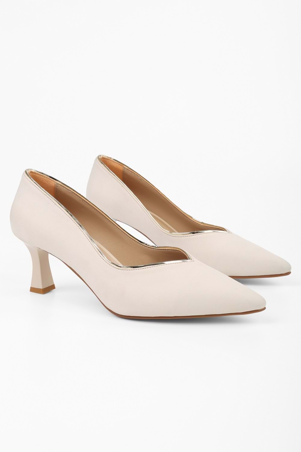 Kadın Elan Ten Zara Saten Kısa Topuklu Stiletto