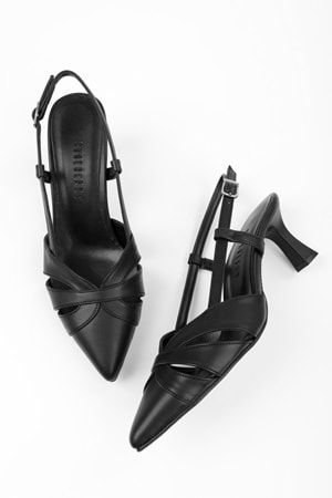 Kadın Liora Siyah Cilt Kısa Topuklu Stiletto