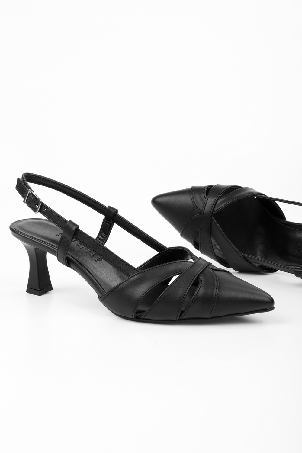 Kadın Liora Siyah Cilt Kısa Topuklu Stiletto
