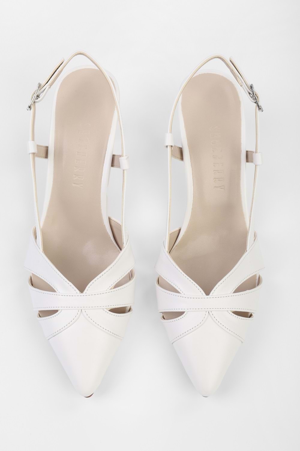 Kadın Liora Beyaz Cilt Kısa Topuklu Stiletto