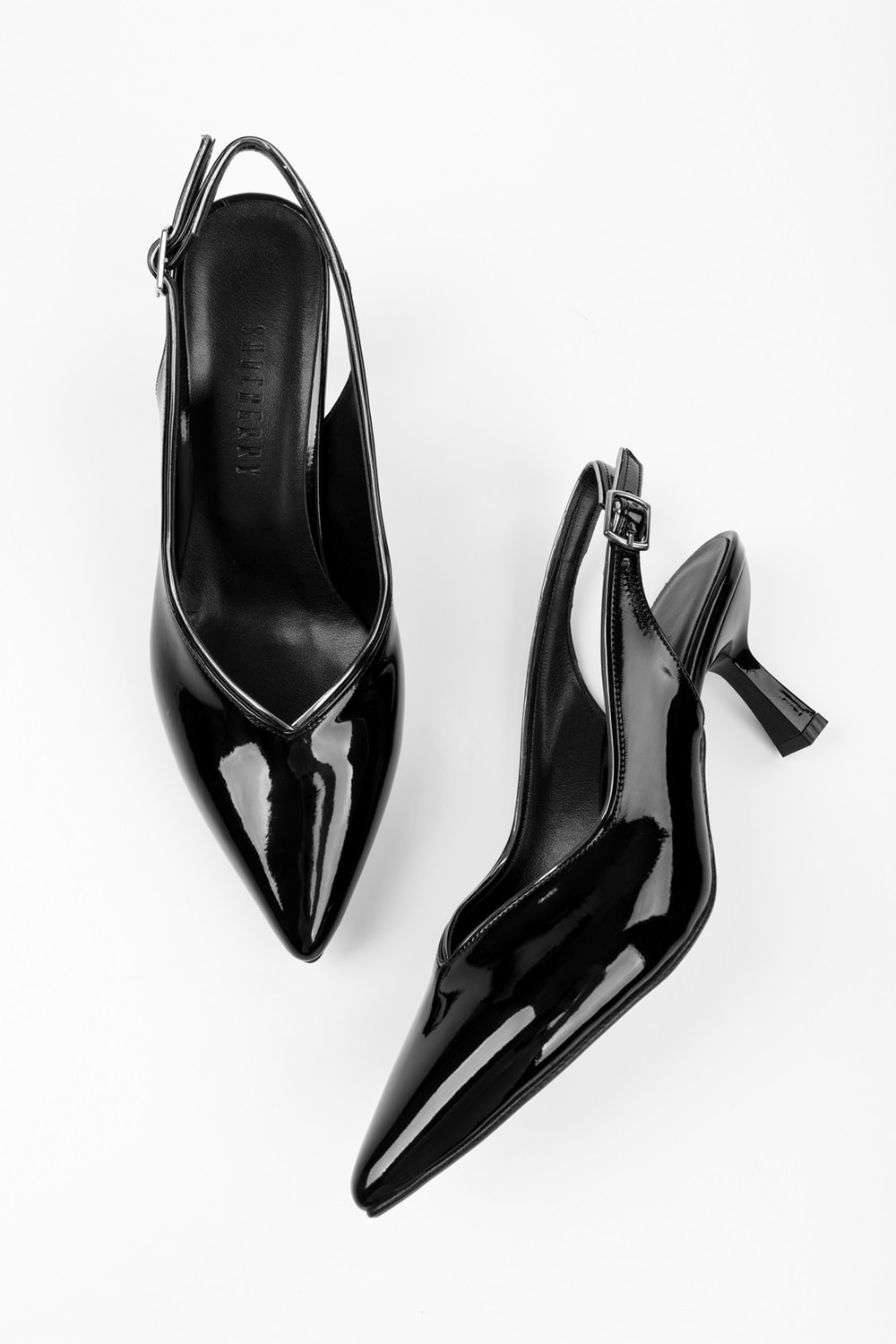 Kadın Saphira Siyah Rugan Kısa Topuklu Stiletto