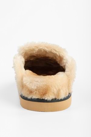 Kadın Plush Kahve Süet İçi Tüylü Düz Terlik