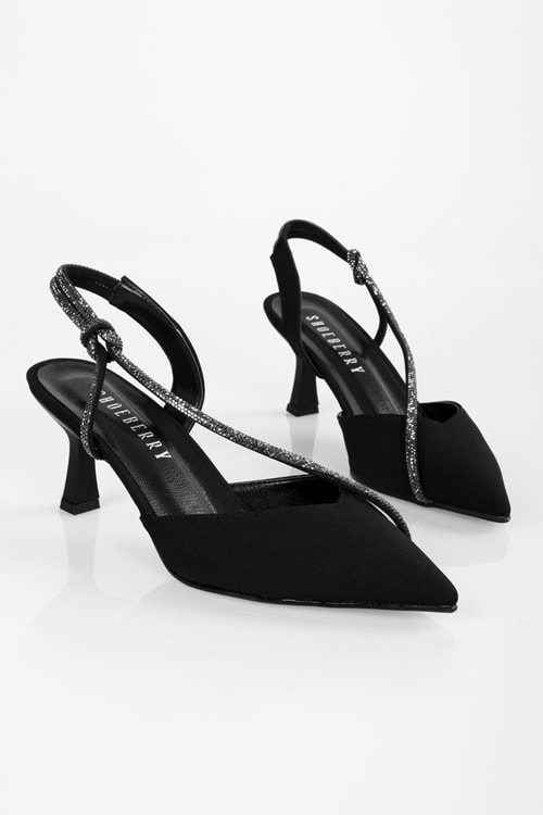 Kadın Hush Siyah Mat Saten Taşlı Topuklu Ayakkabı Stiletto