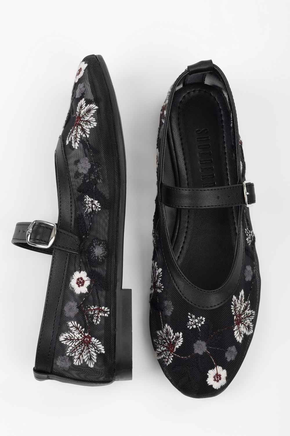 Kadın Floral Siyah Fileli Babet