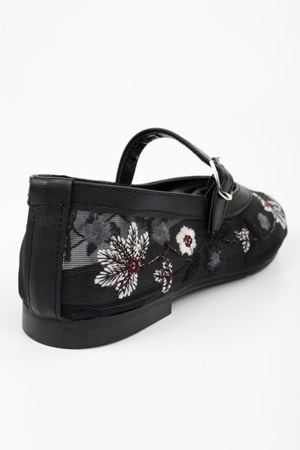 Kadın Floral Siyah Fileli Babet