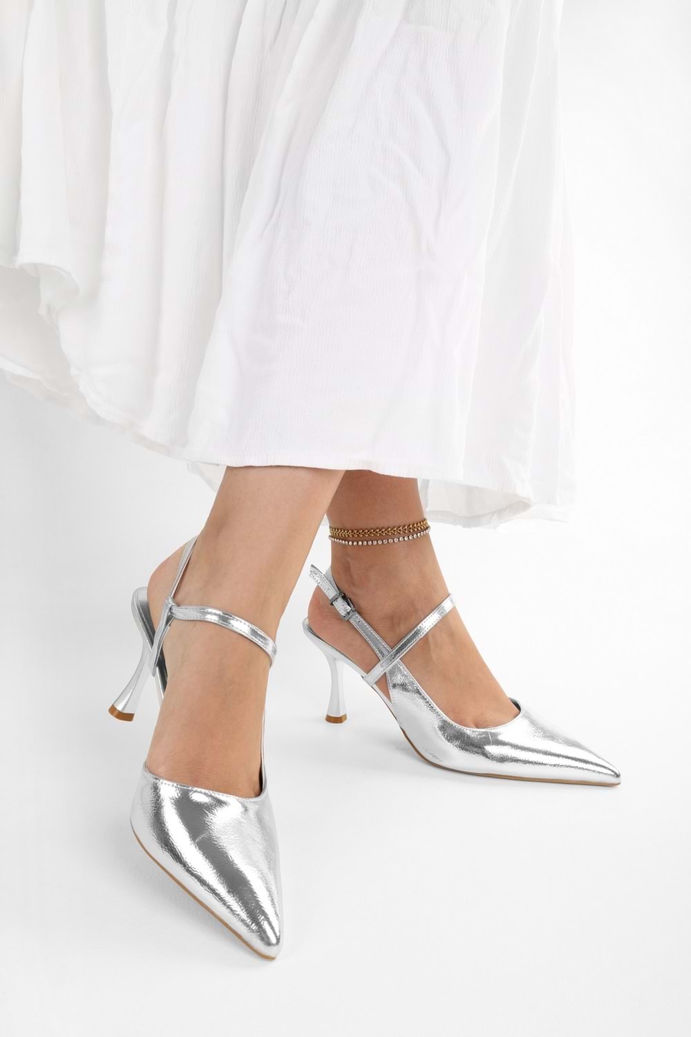 Kadın Nella Gümüş Parlak Stiletto