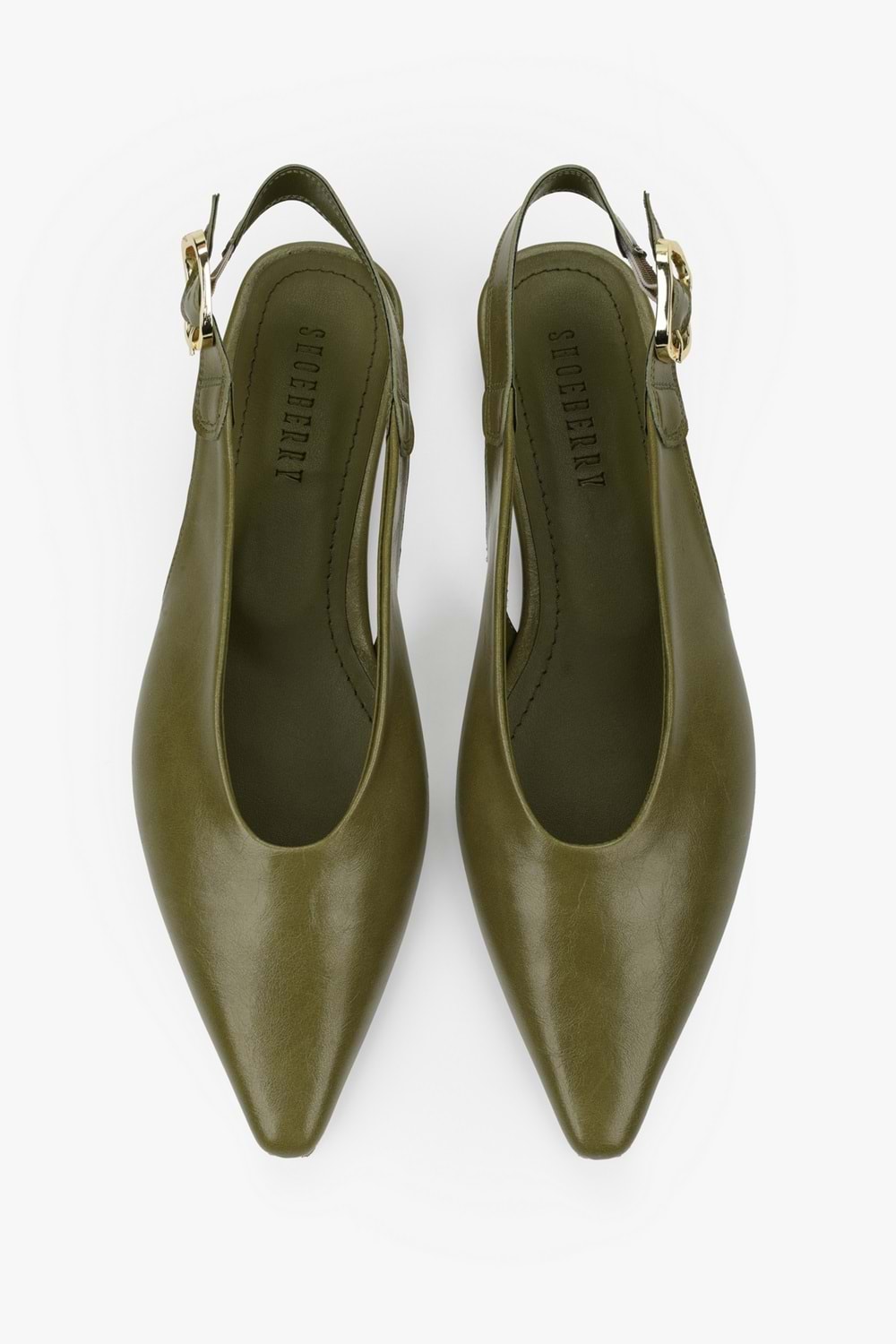 Kadın Viela Yağ Yeşili Cilt Sivri Burunlu Babet