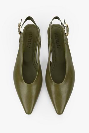 Kadın Viela Yağ Yeşili Cilt Sivri Burunlu Babet