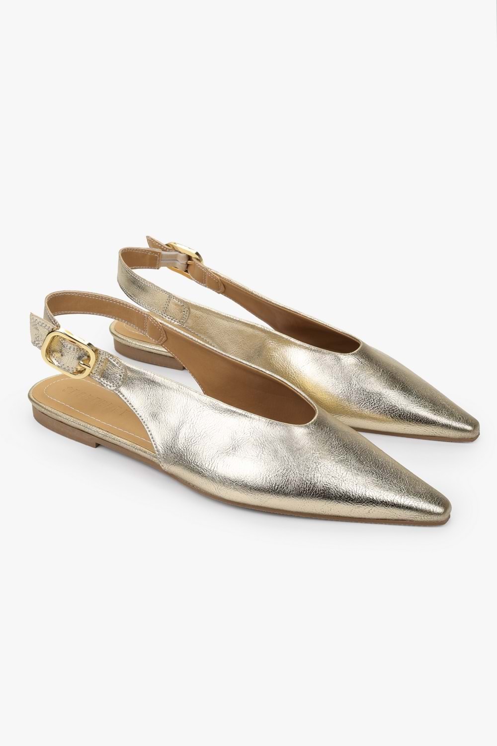 Kadın Viela Altın Parlak Sivri Burunlu Babet