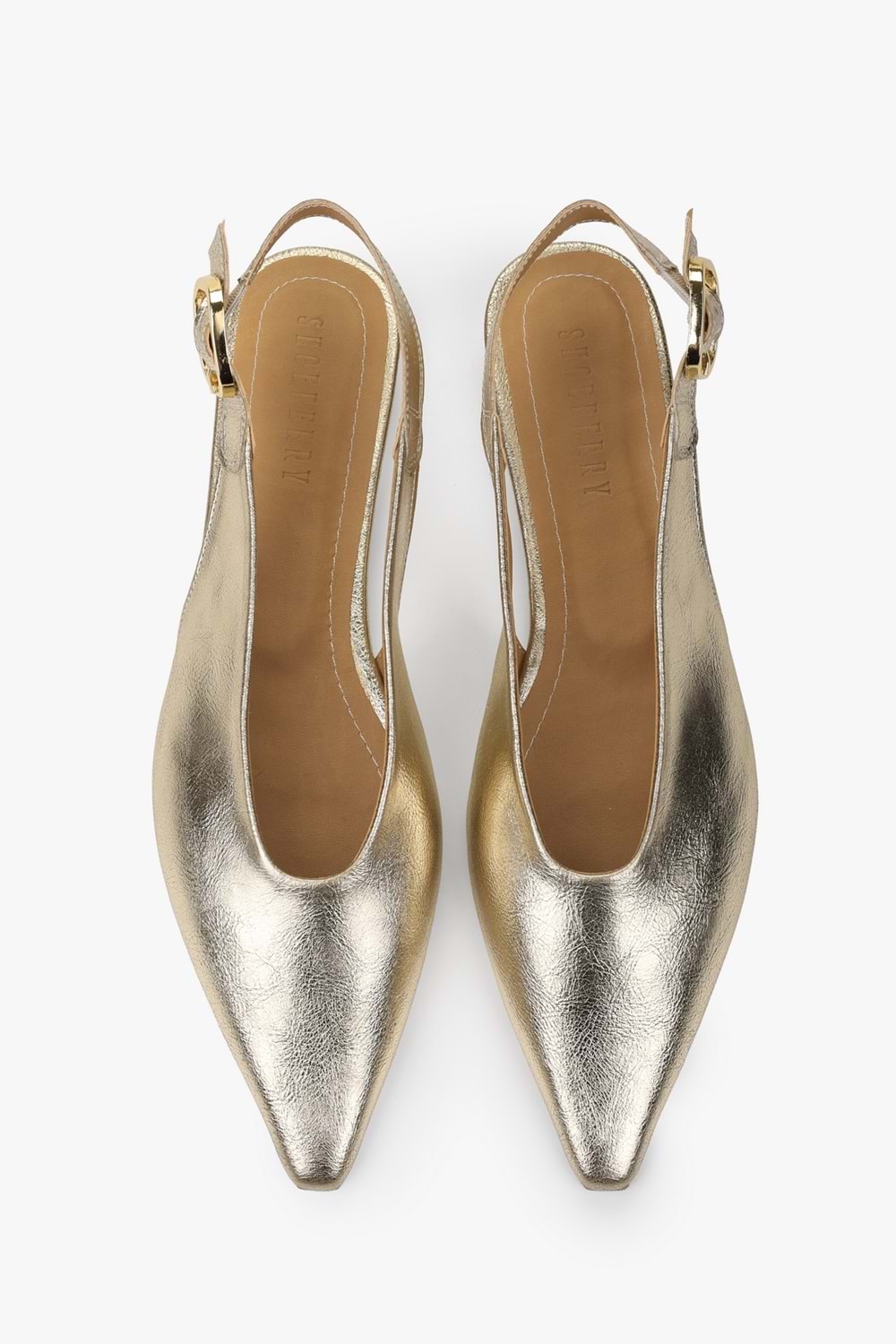 Kadın Viela Altın Parlak Sivri Burunlu Babet