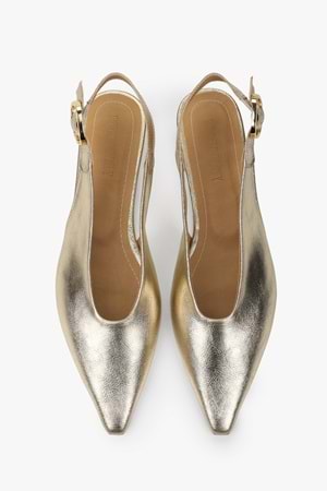 Kadın Viela Altın Parlak Sivri Burunlu Babet