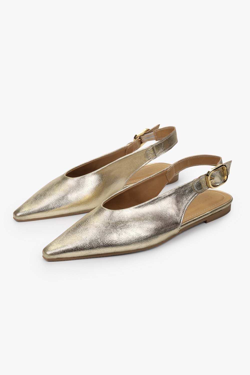 Kadın Viela Altın Parlak Sivri Burunlu Babet