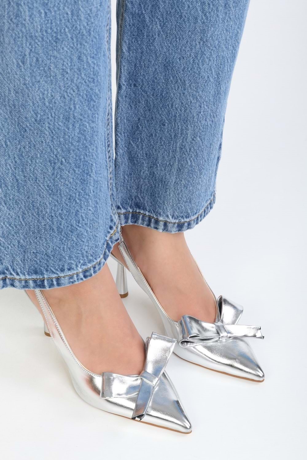 Kadın Fiorella Gümüş Parlak Fiyonklu Topuklu Stiletto