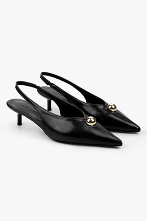 Kadın Kaelis Siyah Cilt Gold Toka Detaylı Mini Topuklu Stiletto