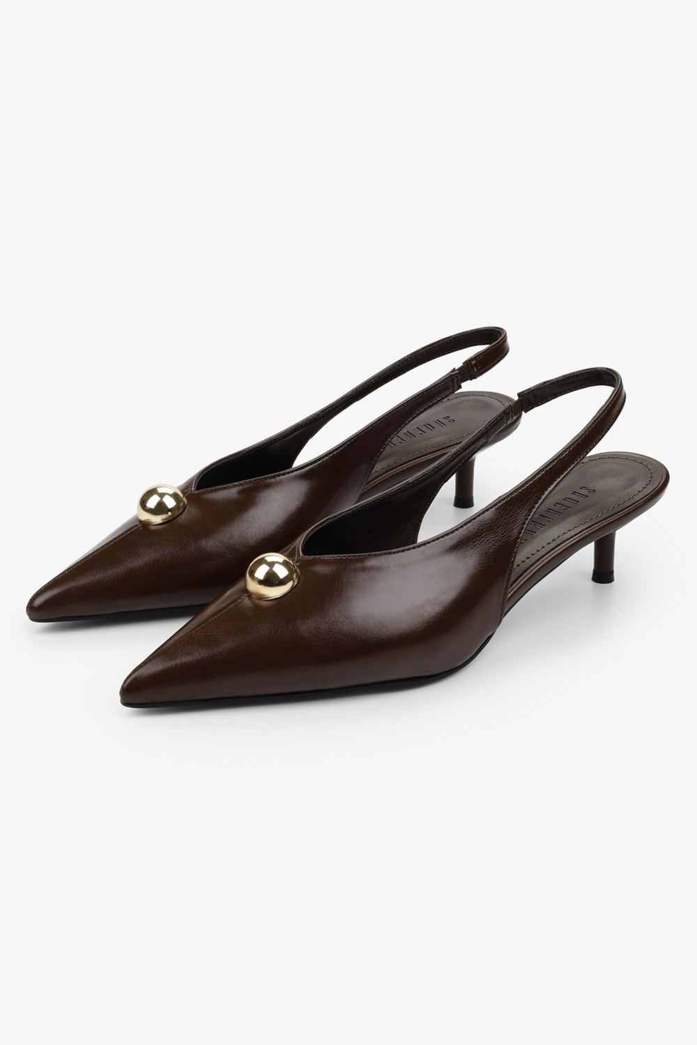 Kadın Kaelis Kahve Cilt Gold Toka Detaylı Mini Topuklu Stiletto