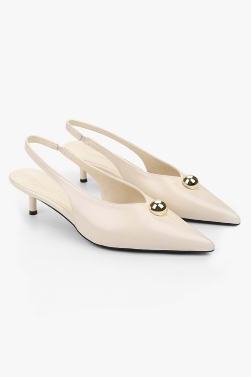 Kadın Kaelis Ekru Cilt Gold Toka Detaylı Mini Topuklu Stiletto