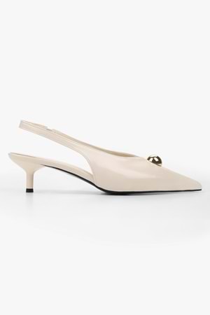 Kadın Kaelis Ekru Cilt Gold Toka Detaylı Mini Topuklu Stiletto