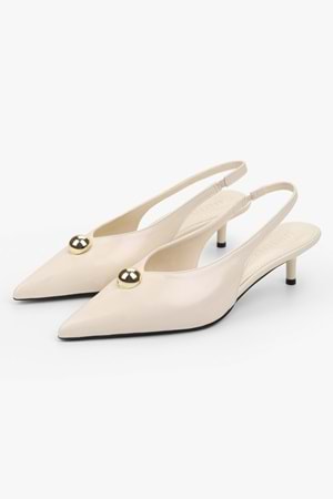 Kadın Kaelis Ekru Cilt Gold Toka Detaylı Mini Topuklu Stiletto