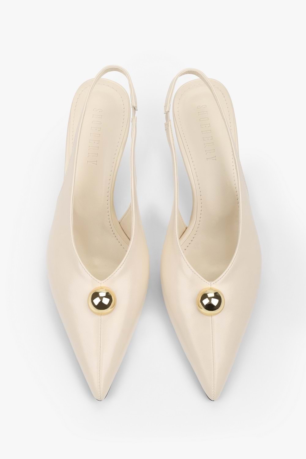 Kadın Kaelis Ekru Cilt Gold Toka Detaylı Mini Topuklu Stiletto