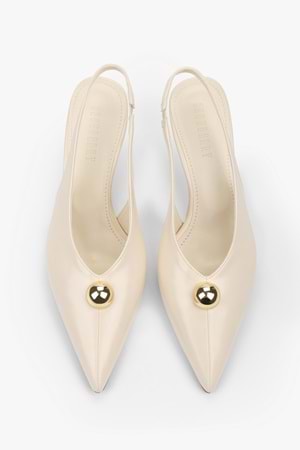 Kadın Kaelis Ekru Cilt Gold Toka Detaylı Mini Topuklu Stiletto
