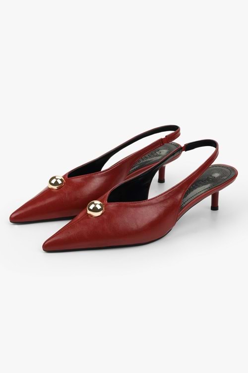 Kadın Kaelis Kırmızı Cilt Gold Toka Detaylı Mini Topuklu Stiletto