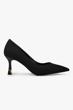 Kadın Gilda Siyah Saten Altın Kaplama Detaylı Stiletto